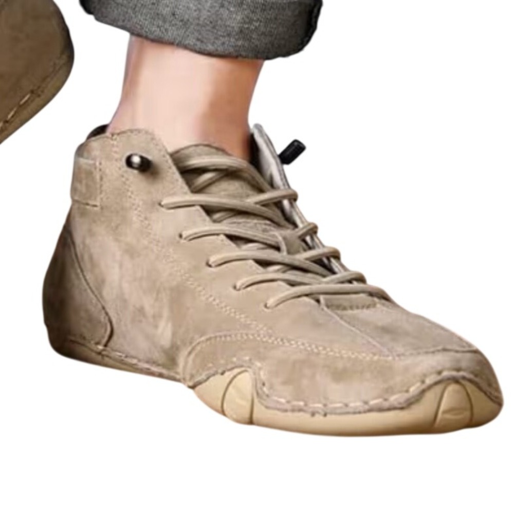 LDECK Driving Shoes Men Size 14 Beige Excellence Suede High Top Sneakers
